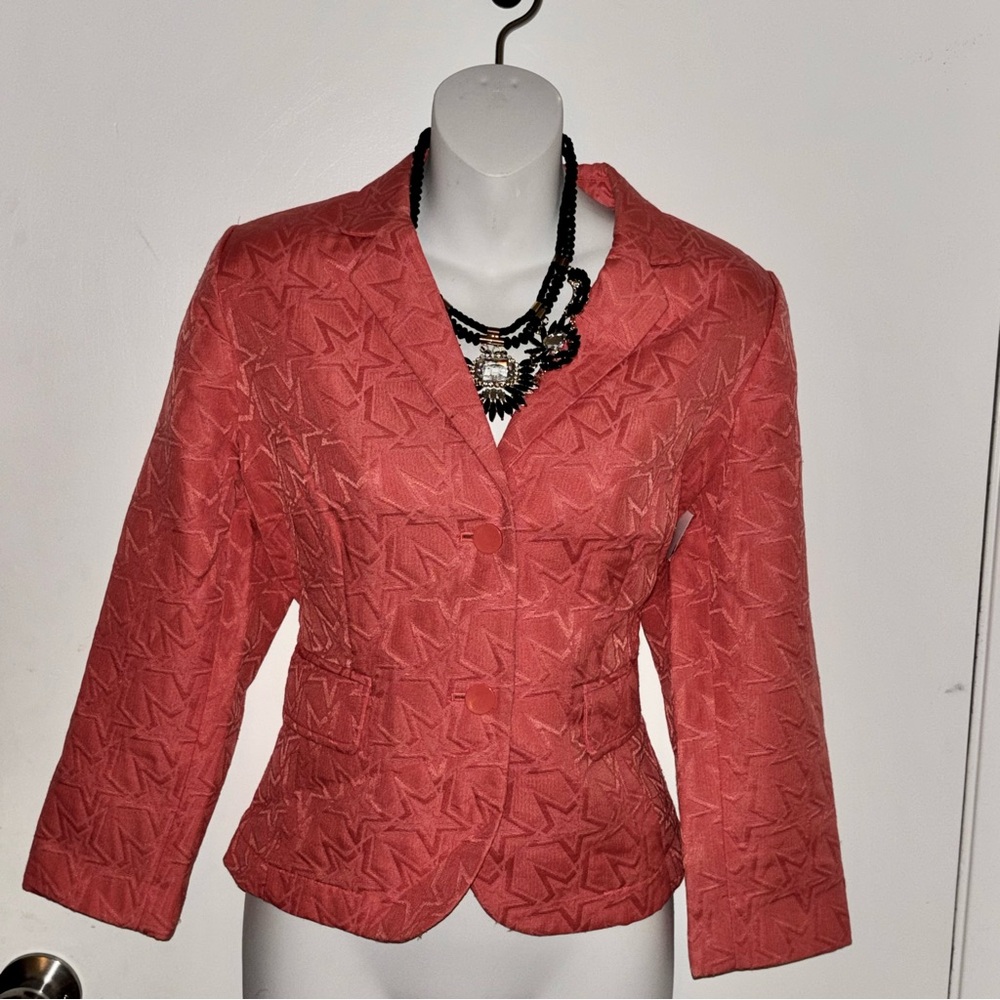 PRINCESS VERA WANG JUNIORS BLAZER SIZE LARGE PAPAYA ORANGE STARS PRINTED NWT